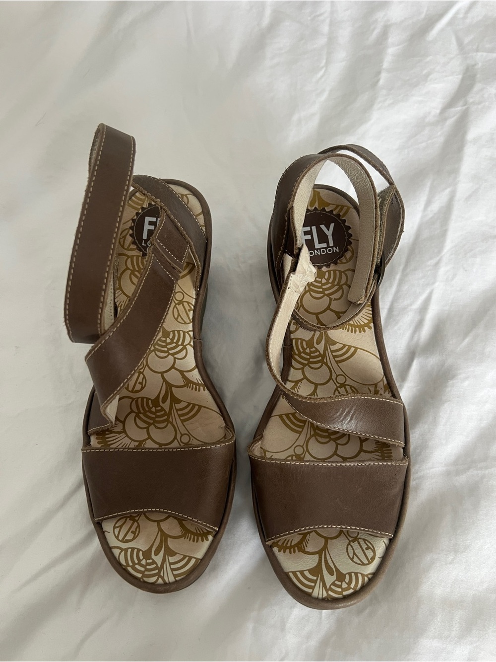 Fly London Brown Leather Open-Toe Strap Sandals